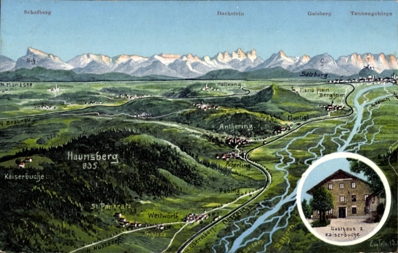 Maps Postcard Felle, Eugen, Laufen an der Salzach Upper Bavaria, Haunsberg, Gasthaus zur Kaiserbuche