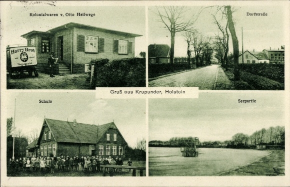 Ak Krupunder Halstenbek in Holstein, supermarkt Otto Heilwege, school, meer, dorpsstraat