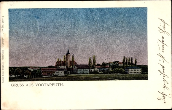 Luna Ak Vogtareuth w dzielnicy Rosenheim, Górna Bawaria, widok na miasto, kościół, domy