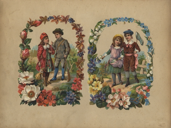 2 wafers children in a flower frame, each approx. 17 x 12.5 cm