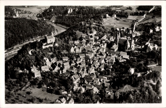 Postcard Gößweinstein in Upper Franconia, panorama of the village, guesthouse, guesthouse