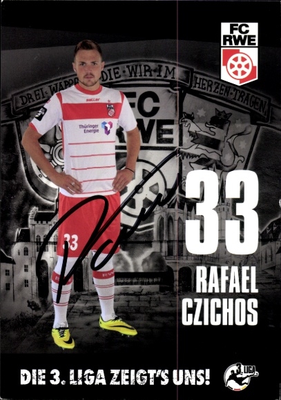 Autograph card footballer Rafael Czichos, FC Rot-Weiß Erfurt, autograph