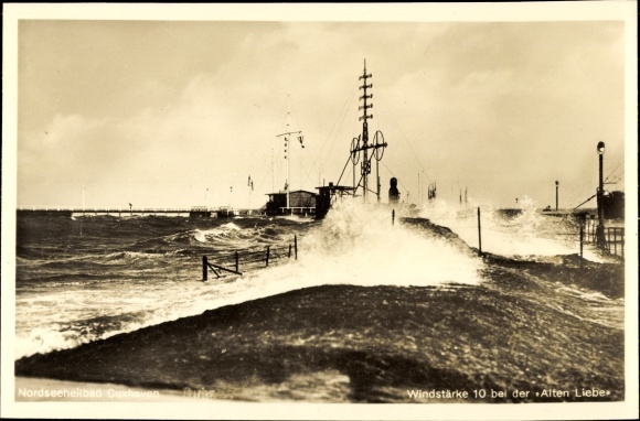 Postcard Nordseebad Cuxhaven, wind force 10, old love