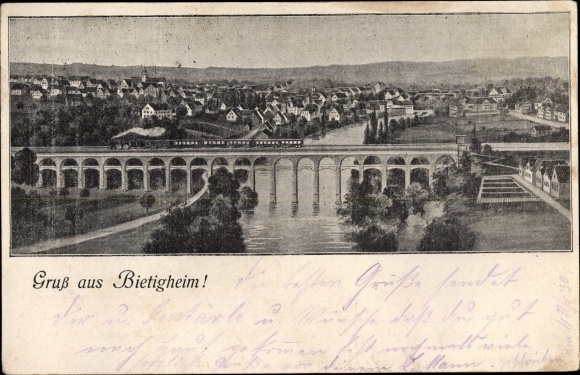 Ansichtkaart Bietigheim in Württemberg, panorama, viaduct