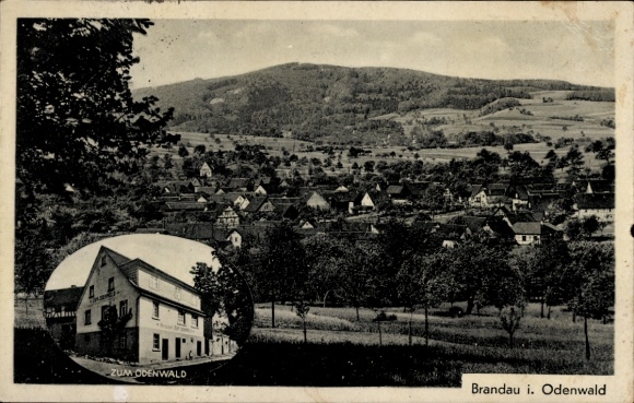 Ak Brandau in het Odenwald Modautal, algemeen beeld, Gasthof zum Odenwald, eigenaar G. Helfrich