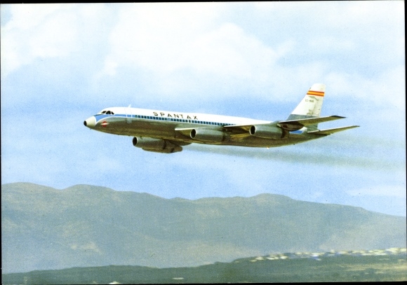 Postcard Spantax Spanish passenger aircraft, Convair CV 990 A Coronado