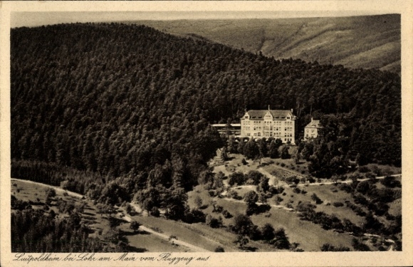 Postcard Lohr am Main Lower Franconia, aerial photography, Luitpoldhain