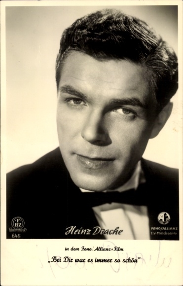 Postcard actor Heinz Drache, portrait, film It was always so nice with you, autograph