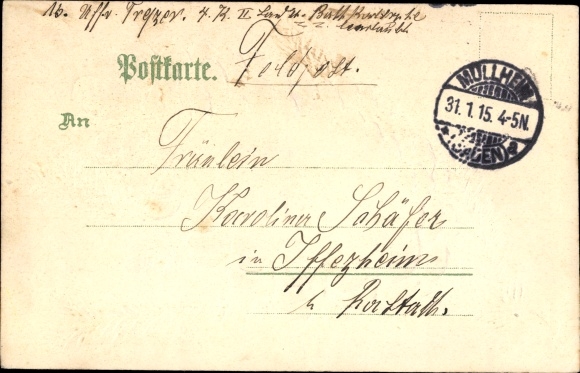 Embossed fir cone Chromo-Litho Badenweiler in the Black Forest, view from the eagle oak