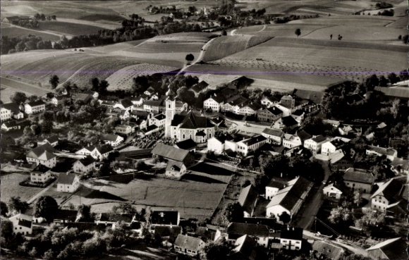 Postcard Buchbach in Upper Bavaria, aerial photograph