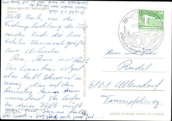 Postcard Wasungen in the Thuringian Forest, town hall