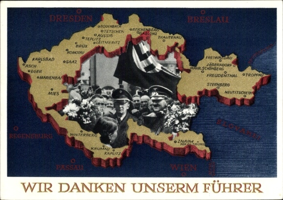 Postal stationery Postcard We thank our Führer, Sudetenland, Bohemia, Moravia, Hitler