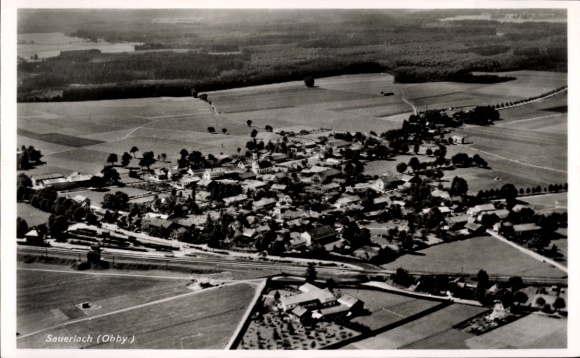 Postcard Sauerlach in Upper Bavaria, aerial photograph