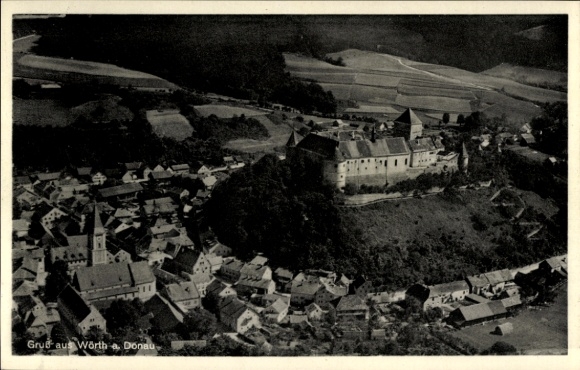 Ak Wörth an der Donau Oberpfalz Bayern, Fliegeraufnahme