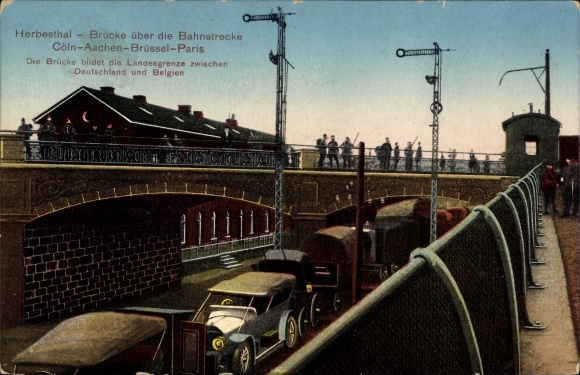 Postcard Herbesthal Lontzen Wallonia Liège, bridge over the Cologne-Aachen-Brussels-Paris railway line