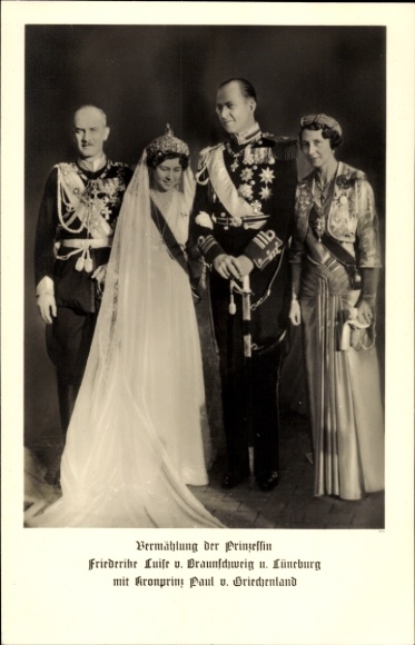 Postcard Wedding of Princess Friederike Luise of Braunschweig and Lüneburg, Crown Prince Paul of Greece