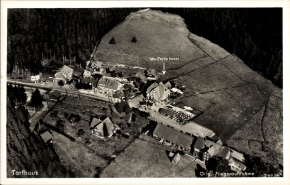 Postcard Torfhaus Altenau Schulenberg Clausthal Zellerfeld in the Upper Harz, aerial photograph, Wulferts Hotel