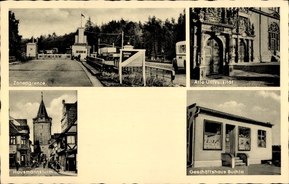 KP Helmstedt w Dolnej Saksonii, granica strefy, Uniwersytet Alto, Hausmannsturm, budynek handlowy Buchta