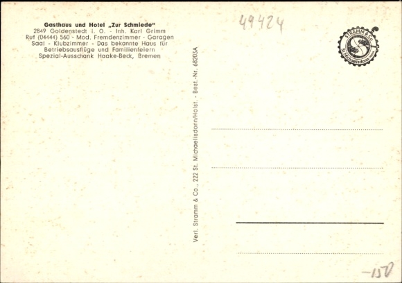 Ak Goldenstedt in Oldenburg, Gasthaus zur Schmiede, Parkplatz