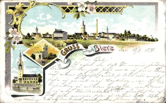 lito Biere Bördeland w dzielnicy Salzland, kościół, widok na miasto