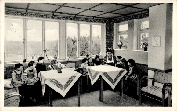 Postcard Sandkrug Hatten in Oldenburg, children's spa home Streek of the Bundesbahn-BKK, interior, children