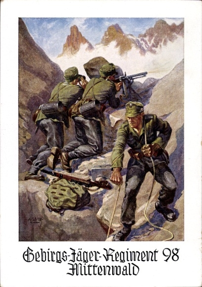 Künstler Ak Seitz, Mittenwald in Oberbayern, Gebirgsjäger Regiment 98, Wehrmacht
