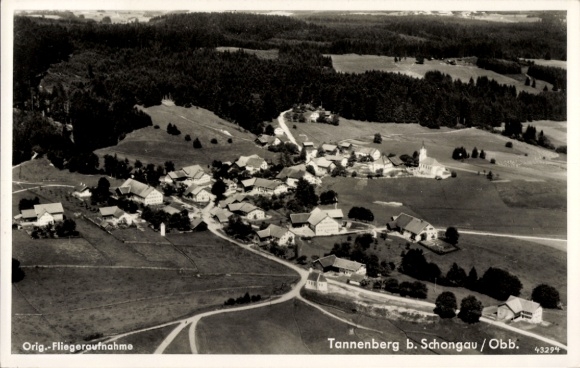 Postcard Tannenberg Burggen in Upper Bavaria, aerial photograph