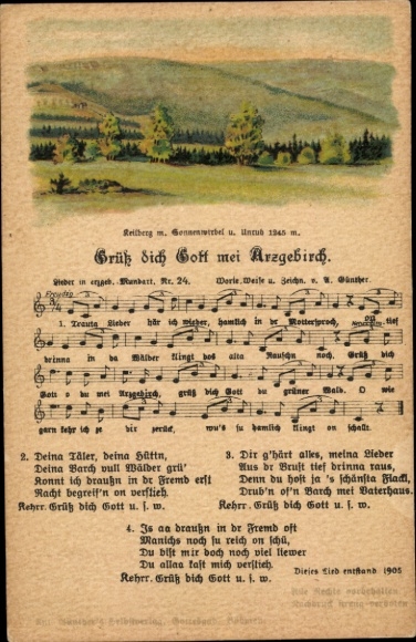 Song Postcard Günther, Anton, Ore Mountain dialect 24, Hello God my Arzgebirch, Keilberg