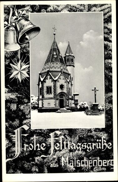 Ak Malschenberg Rauenberg in Baden, Kirche im Winter, Weihnachtsglocken