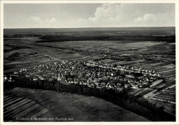Postcard Forchheim (near Karlsruhe) Rheinstetten in Baden, aerial photograph of Forchheim, photographed by