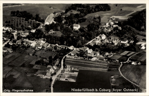 Postcard Niederfüllbach near Coburg Upper Franconia, aerial photograph