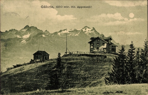 Ak Kanton Appenzell Schweiz, Gäbris bei Nacht, Unterkunftshaus