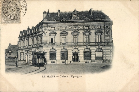 KP Le Mans Sarthe, Caisse d'Epargne, stempel pocztowy, architektura