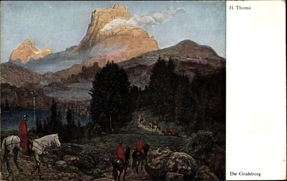 Artist PC Thoma, Hans, The Grail Castle, knights on a rocky path, King Arthur