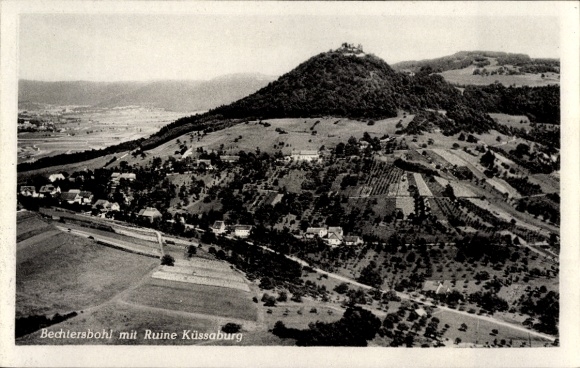 Postcard Grießen im Klettgau Baden, aerial photograph of the ruins of Küssaburg
