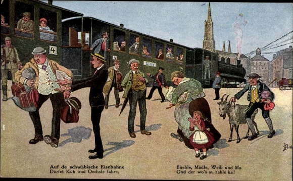 Artist Postcard Boettcher, Hans, On the Swabian Railway, Steam Locomotive, Billy Goat