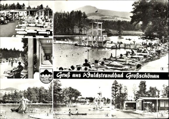 Postcard Großschönau in Upper Lusatia, Saxony, forest beach, swimming pool, loungers, nature, gondola...