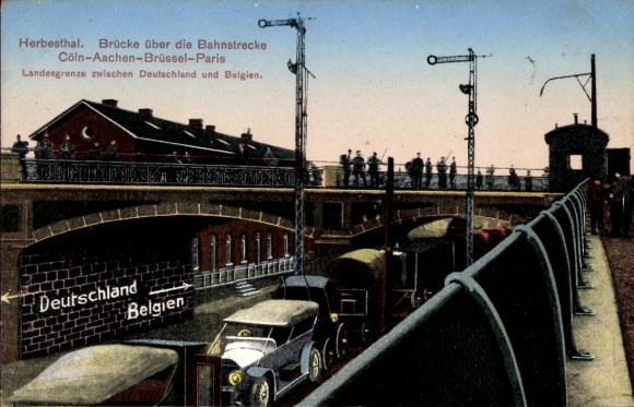 Postcard Herbesthal Lontzen Wallonia Liège, bridge over the railway line Cologne, Aachen, Brussels, Paris