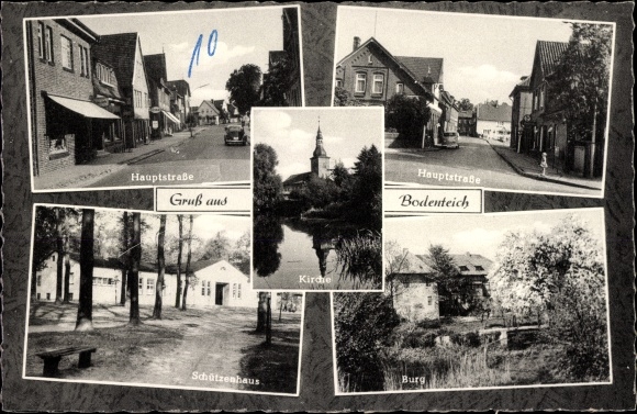 Postcard Bad Bodenteich in the Lüneburg Heath, main street, castle, Schützenhaus, church