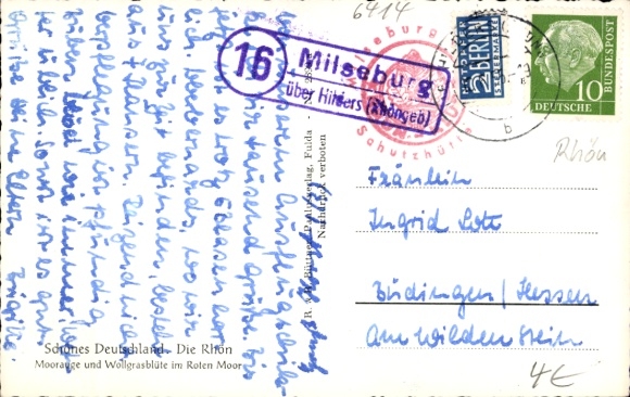 Country postmark (16) Milseburg over Hilder's Rhön Mountains, 1955