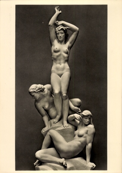 Postcard plastic The Dawn, fountain group, Robert Ullmann, female nude, HDK 536