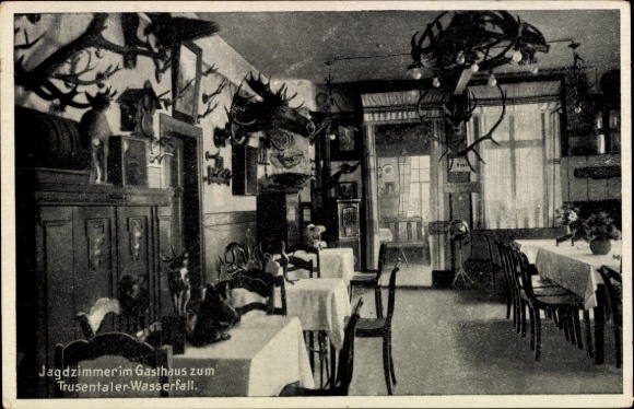 Ak Trusetal in Thüringen, Trusetaler Wasserfall, Trusentaler Wasserfall, Jagdzimmer, Gasthaus, vi