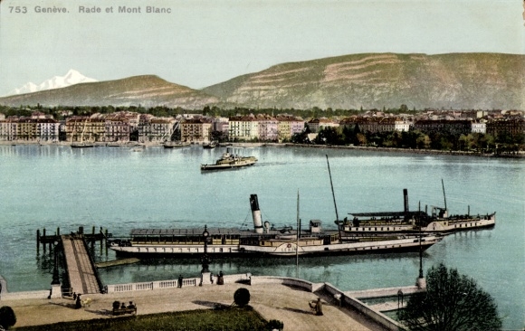 Postcard Geneva Geneva Switzerland, Rade and Mont Blanc, Salondampfer