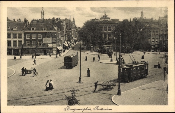 Postcard Rotterdam South Holland Netherlands, trams on the square