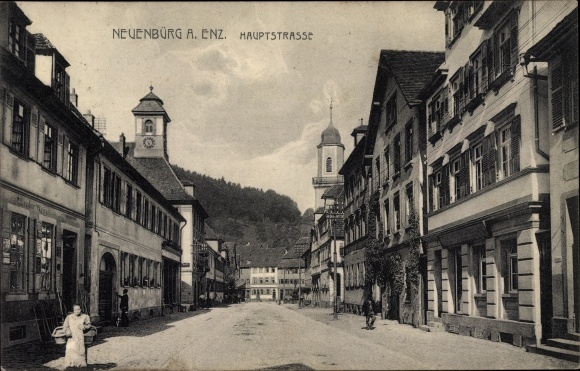 Postcard Neuenbürg Enzkreis Baden Württemberg, main street