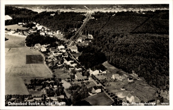 Postcard Baltic Sea resort Baabe on Rügen, aerial photograph
