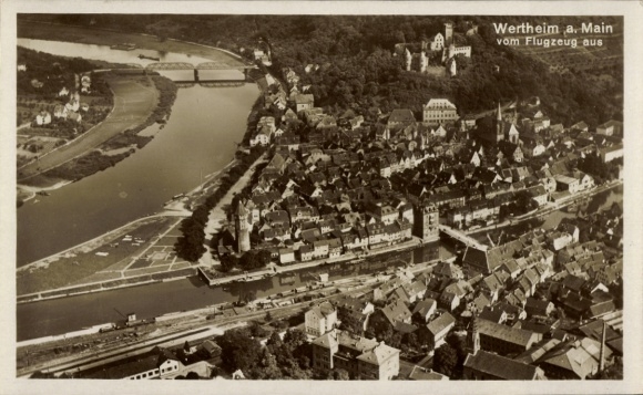 Postcard Wertheim am Main, aerial photograph of the city