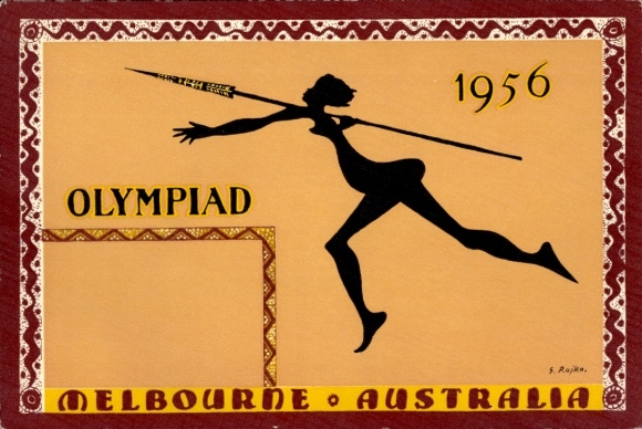 Artist Postcard Rajko, S., Melbourne Australia, Olympics, Olympic Games 1956, javelin thrower