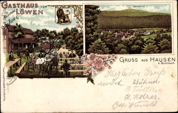 Chromo-Litho Hausen Butzbach in Hesse, Inn zum Löwen, Hausberg