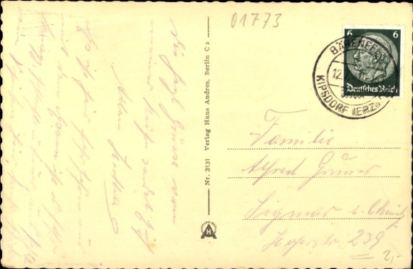 Postcard Bärenfels Altenberg in the Ore Mountains, view over the Ore Mountains, building in the foreground, forest in...